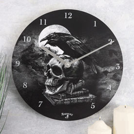 Alchemy Gothic Skull and Raven Clock
